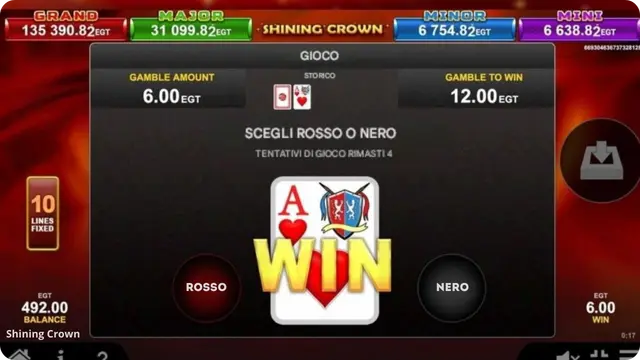 Funzione Gamble in Shining Crown con scelta rosso o nero