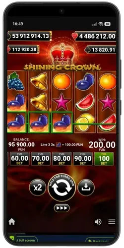 Wygrana 200 kredytów na ekranie Shining Crown